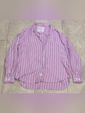 Frank & Eileen EILEEN Shirt M Pink Blue Stripe 100% Modal Woven in Italy